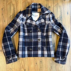 SOLD!!Abercrombie & Fitch Women's Blue and White Plaid Pea Coat Sz XS
